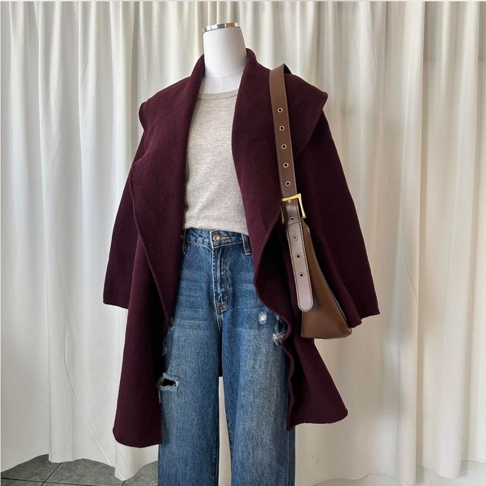 Club Monaco Burgundy Italian Wool Shawl collar coat. - Picture 1 of 8